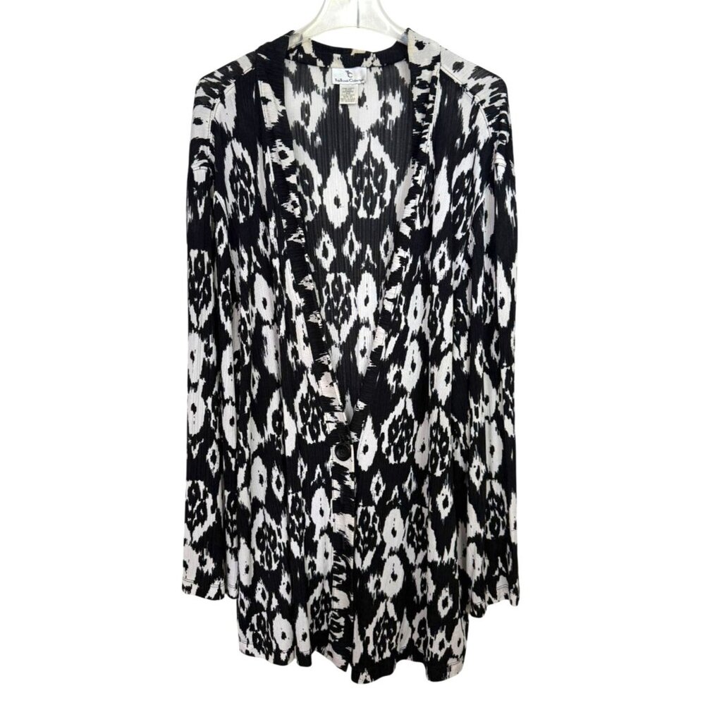 Travel Collection Vtg. Black & White Animal Print Cardigan Size 3X Travel Office